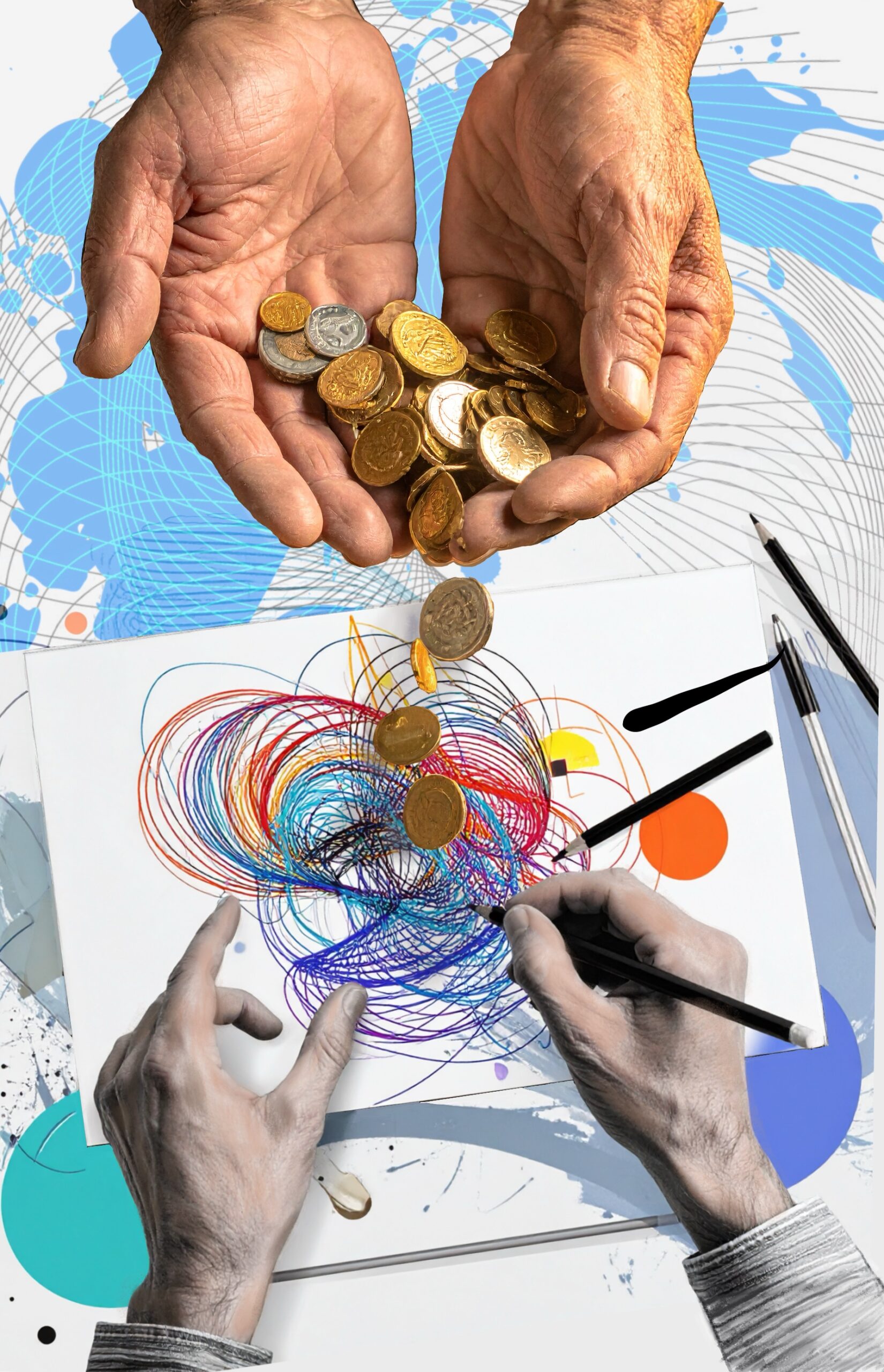 hands giving money to artist